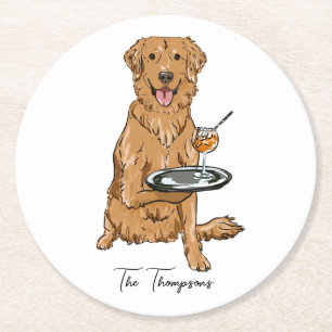 Golden Retriever  Wedding  Round Paper Coaster