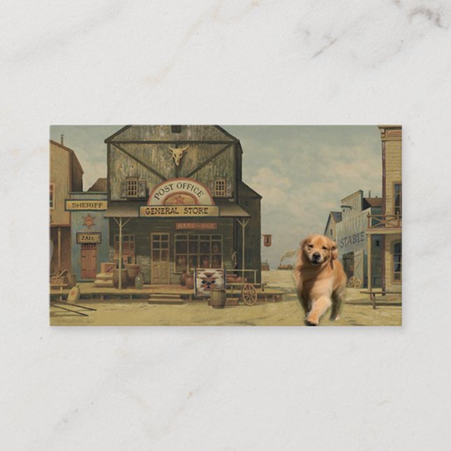 Golden Retriever Western Town Business Card (Front)