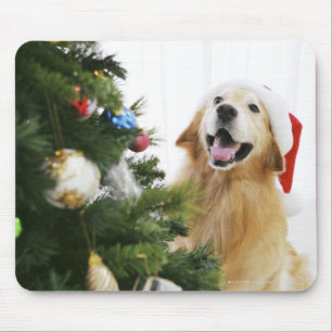 Golden retriever which watches Christmas tree Mouse Mat