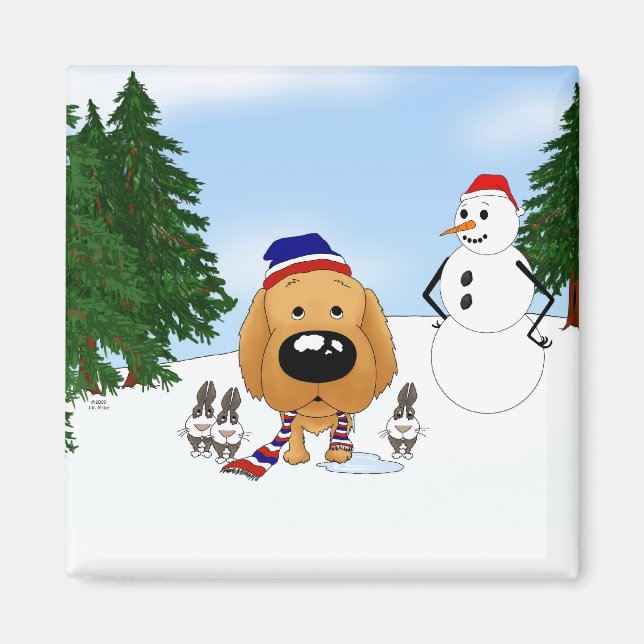 Golden Retriever Winter Scene Magnet (Front)