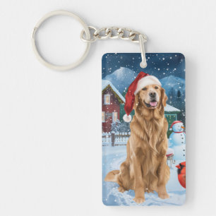 Golden Retriever Winter Wonderland Christmas Joy Key Ring