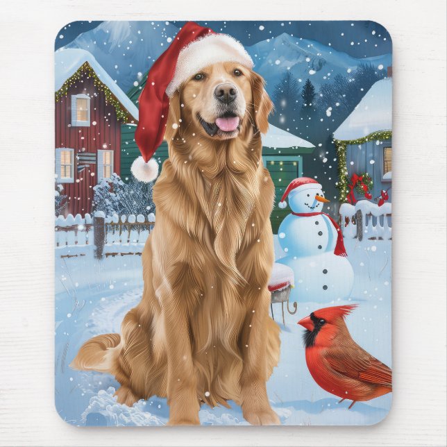 Golden Retriever Winter Wonderland Christmas Joy Mouse Mat (Front)