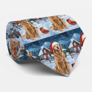 Golden Retriever Winter Wonderland Christmas Joy Tie