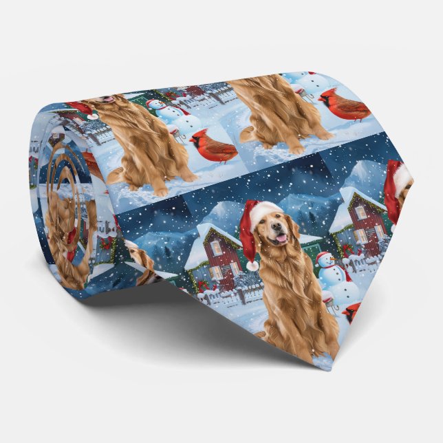 Golden Retriever Winter Wonderland Christmas Joy Tie (Rolled)