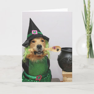 Golden Retriever Witchin' Halloween Holiday Card