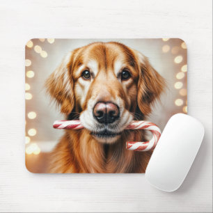 Golden Retriever With a Candy Cane Mouse Mat
