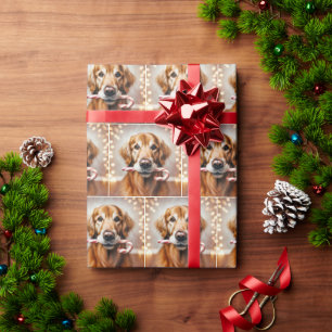Golden Retriever With a Candy Cane Wrapping Paper