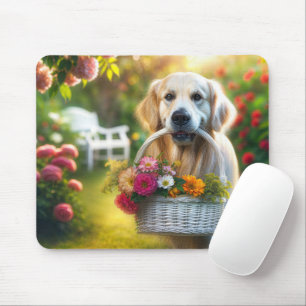 Golden Retriever With a Flower Basket Mouse Mat