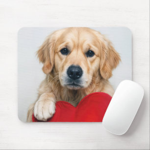 Golden Retriever With a Red Heart Pillow Mouse Mat
