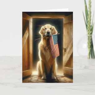 Golden Retriever With American Flag Card