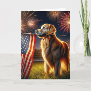 Golden Retriever With American Flag Card