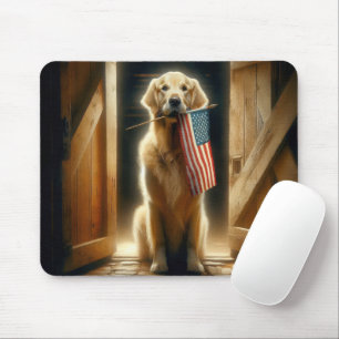 Golden Retriever With American Flag Mouse Mat