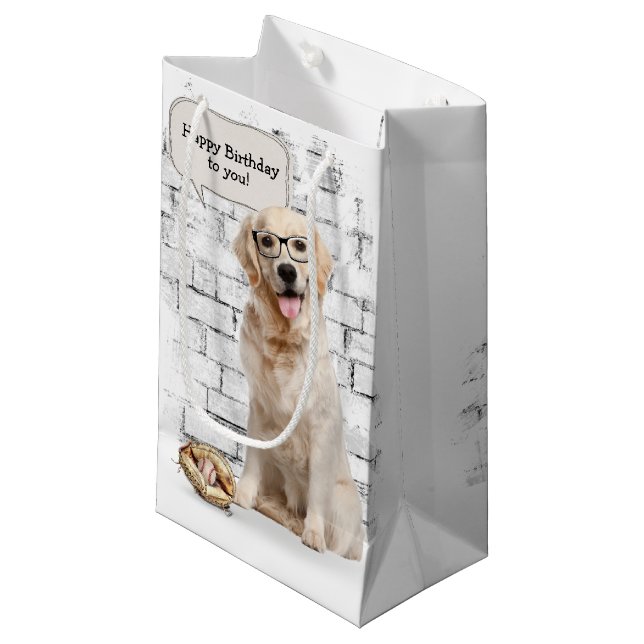 Golden Retriever with baseball and glove Small Gift Bag (Front Angled)