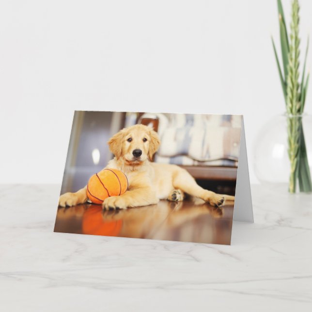 Golden Retriever With Basketball Toy Card (Front)