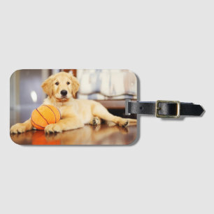 Golden Retriever With Basketball Toy Luggage Tag