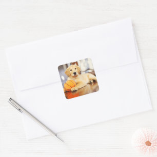 Golden Retriever With Basketball Toy Square Sticker