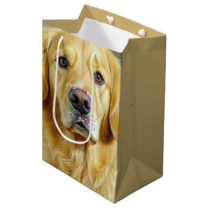 Golden Retriever With Birthday Cake Sprinkles Medium Gift Bag