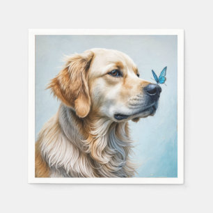 Golden Retriever With Blue Butterfly Napkin