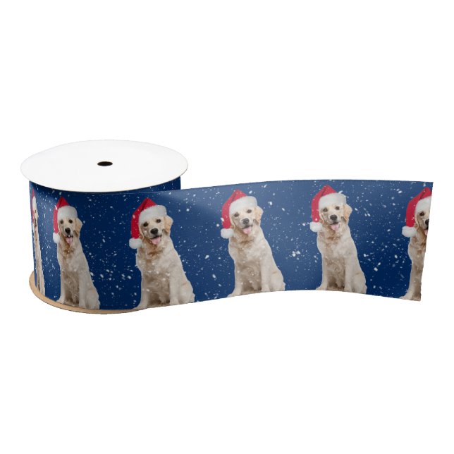 Golden Retriever with Christmas Hat  Satin Ribbon (Spool)