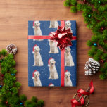 Golden Retriever with Christmas Hat Wrapping Paper<br><div class="desc">Golden retriever with Santa Claus cap on blue background with snowflakes.
Background colour can be changed.</div>