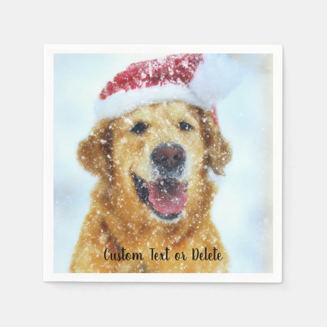 Golden Retriever with Christmas Santa hat Custom Napkin (Front)