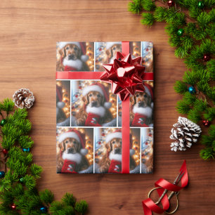 Golden Retriever With Christmas Stocking Wrapping Paper