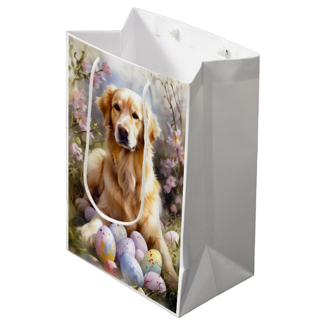 Golden Retriever with Easter Eggs Medium Gift Bag (Front Angled)