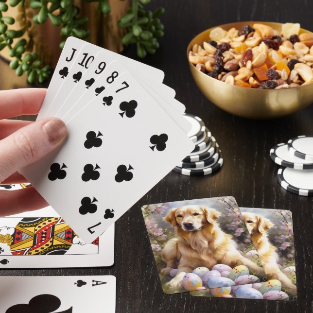 Golden Retriever with Easter Eggs Playing Cards (In Situ)