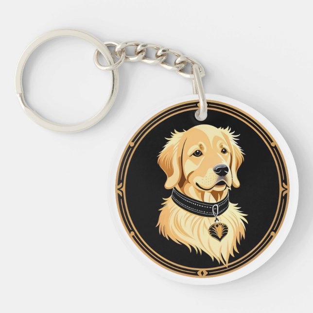 Golden Retriever with Elegant Collar Key Ring (Front)