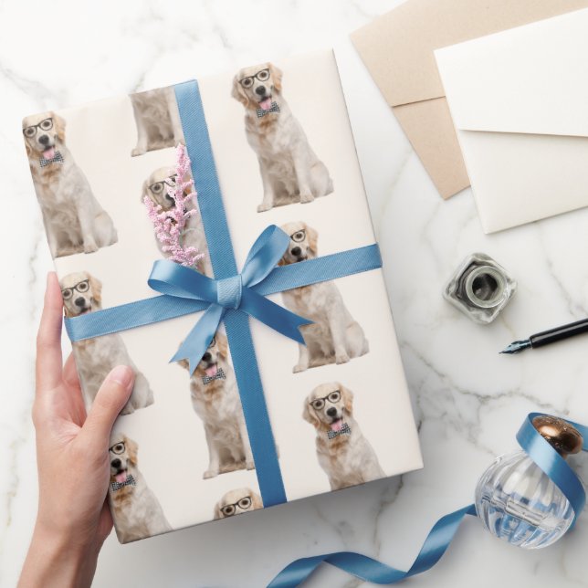 Golden Retriever with Eyeglasses Wrapping Paper (Gifting)