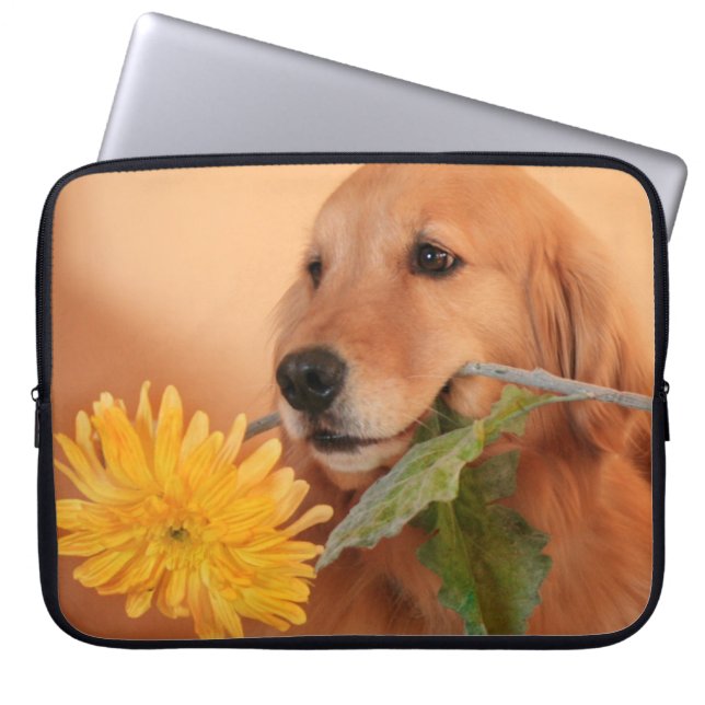 Golden Retriever With Flower Laptop Sleeve (Front)