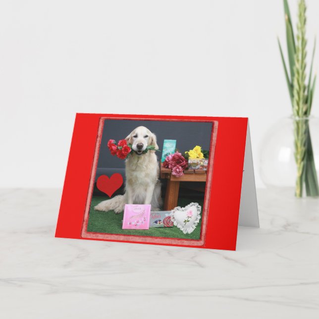 Golden Retriever with Flowers for Valentine's Day Holiday Card (Front)