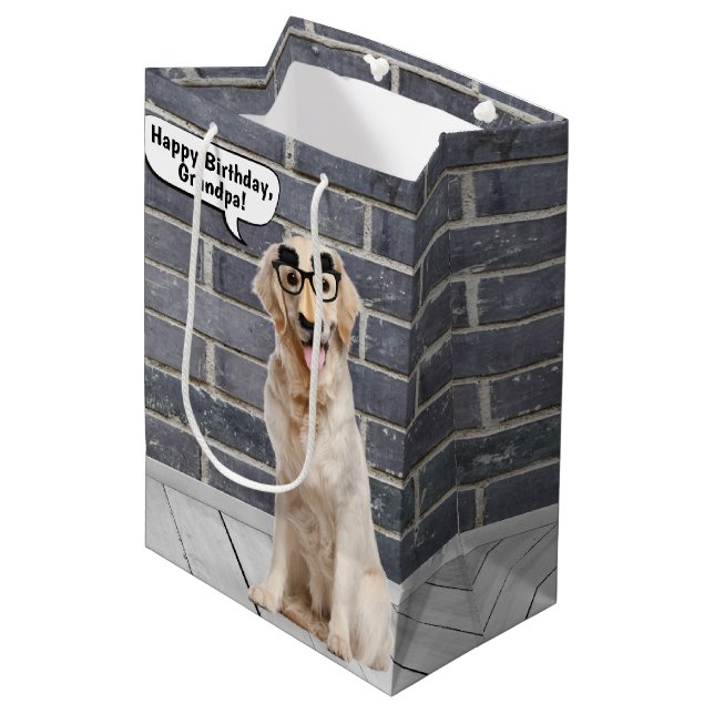 Golden Retriever with Funny Mask Birthday Medium Gift Bag (Front Angled)