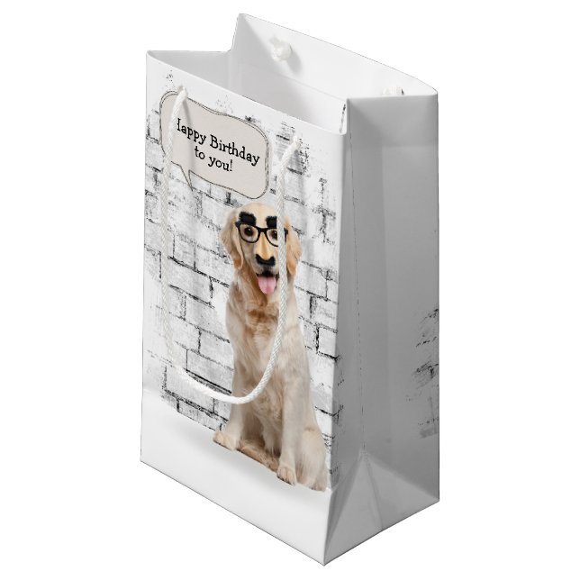 Golden Retriever with funny mask birthday Small Gift Bag (Front Angled)