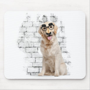Golden Retriever with funny mask Mouse Mat