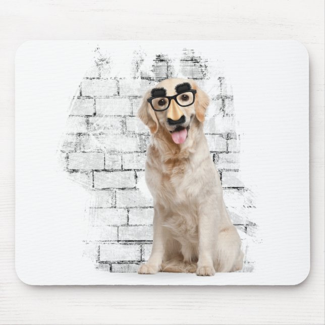 Golden Retriever with funny mask Mouse Mat (Front)