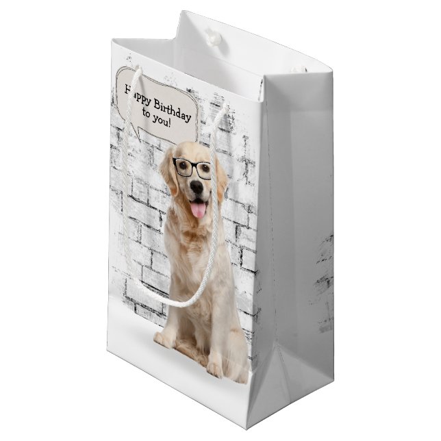 Golden Retriever with glasses birthday Small Gift Bag (Front Angled)