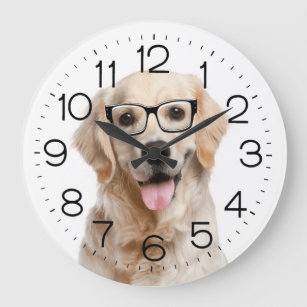 Golden Retriever with Glasses Large Clock