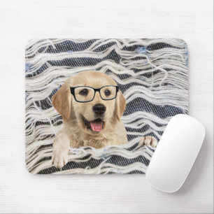 Golden Retriever With Glasses  Mouse Mat
