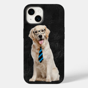 Golden Retriever With Glasses on Leather Case-Mate iPhone 14 Case