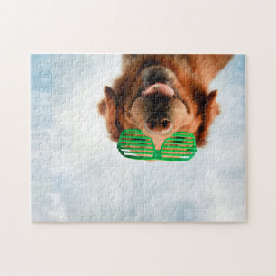 Golden Retriever With Green Sunglasses Jigsaw Puzzle
