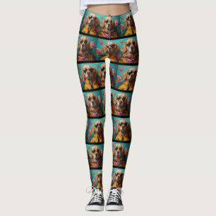 Golden Retriever With Heart Roses Valentine's Day Leggings