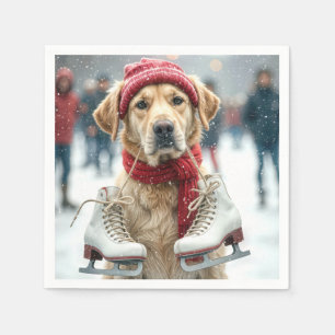 Golden Retriever With Ice Skates Napkin
