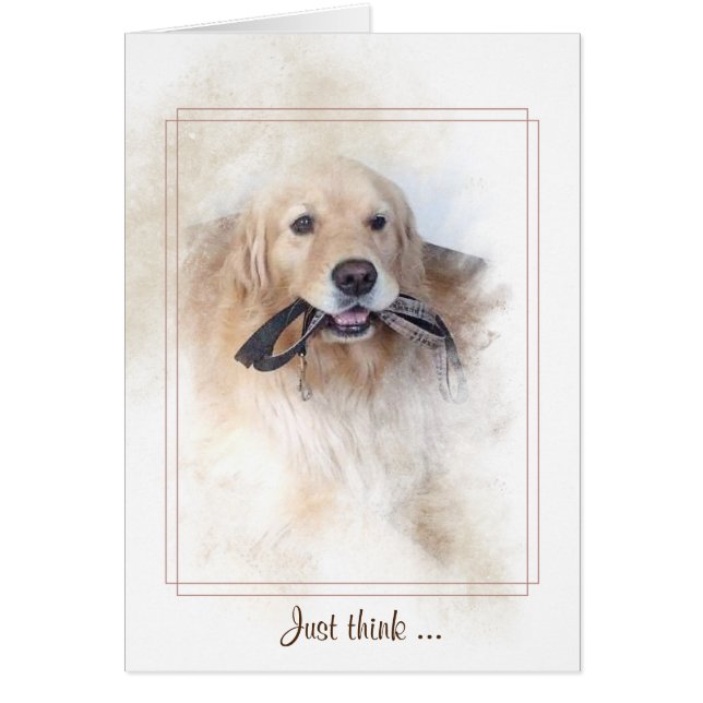 golden retriever with leash in mouth (Front)