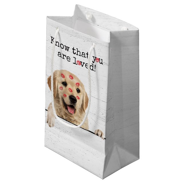 Golden Retriever with Lipstick Kisses  Small Gift Bag (Front Angled)