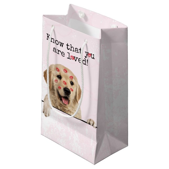Golden Retriever with Lipstick Kisses Small Gift Bag (Front Angled)