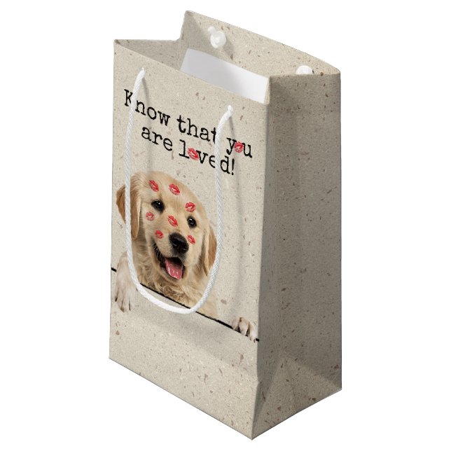 Golden Retriever with Lipstick Kisses Small Gift Bag (Front Angled)