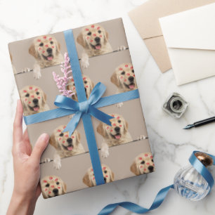 Golden Retriever with Lipstick Kisses Wrapping Paper