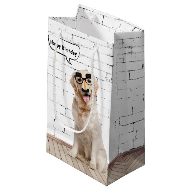 Golden Retriever with Moustache Mask Small Gift Ba Bag (Front Angled)