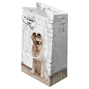 Golden Retriever with Moustache Mask Small Gift Bag